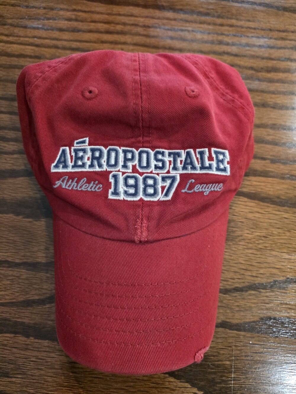 Aeropostale Athletic League 1987 Hat Cap Red Distressed Embroidered Strapback A8